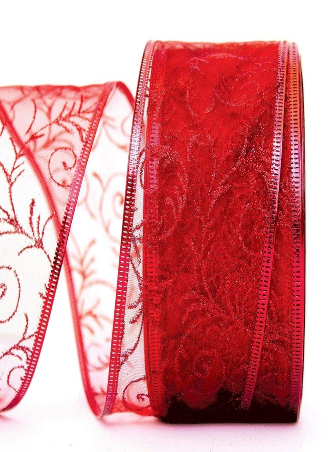 OLYPHAN Christmas Ribbon Wired for Gift Wrapping Red Wired Ribbons Xmas Tree Ribbon Silver Sheer Wire Organza Set Present Wrap Around, Christmas Decor Crafts Floral Arrangement Supplies & Decoration 50 Yards - Image 3
